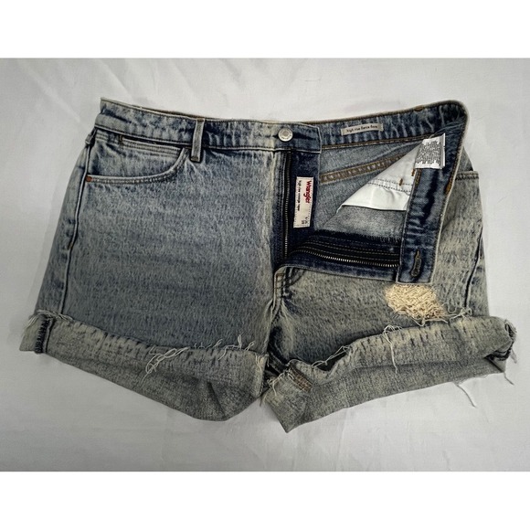 Wrangler High Rise Denim Shorts Acid Wash Distressed Cuffed Womens Size 25 - Picture 3 of 4